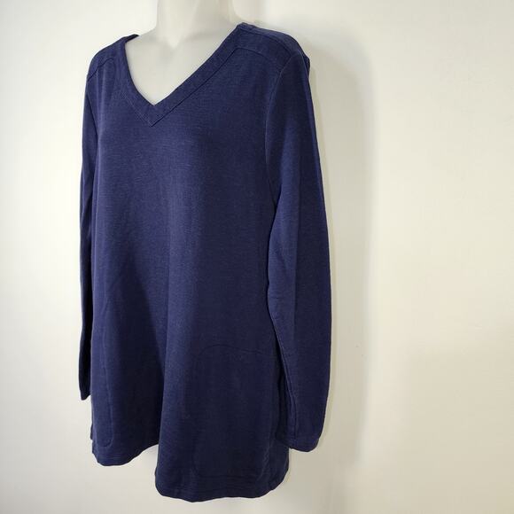 Chicos Tunic Top Womens Size 2 Large Cozisoft V Neck Pocket 3/4 Sleeve Blue Knit - Picture 5 of 12